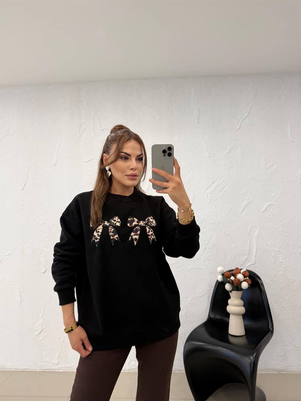 KURDELA DETAYLI SWEATSHIRT SİYAH