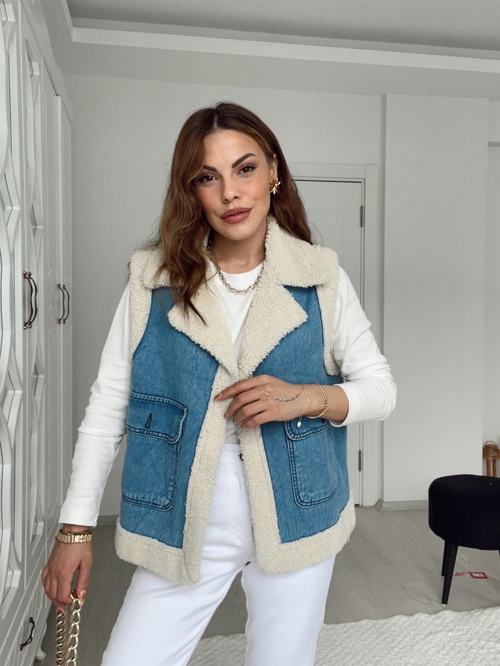 Kürklü Deni̇m Yelek