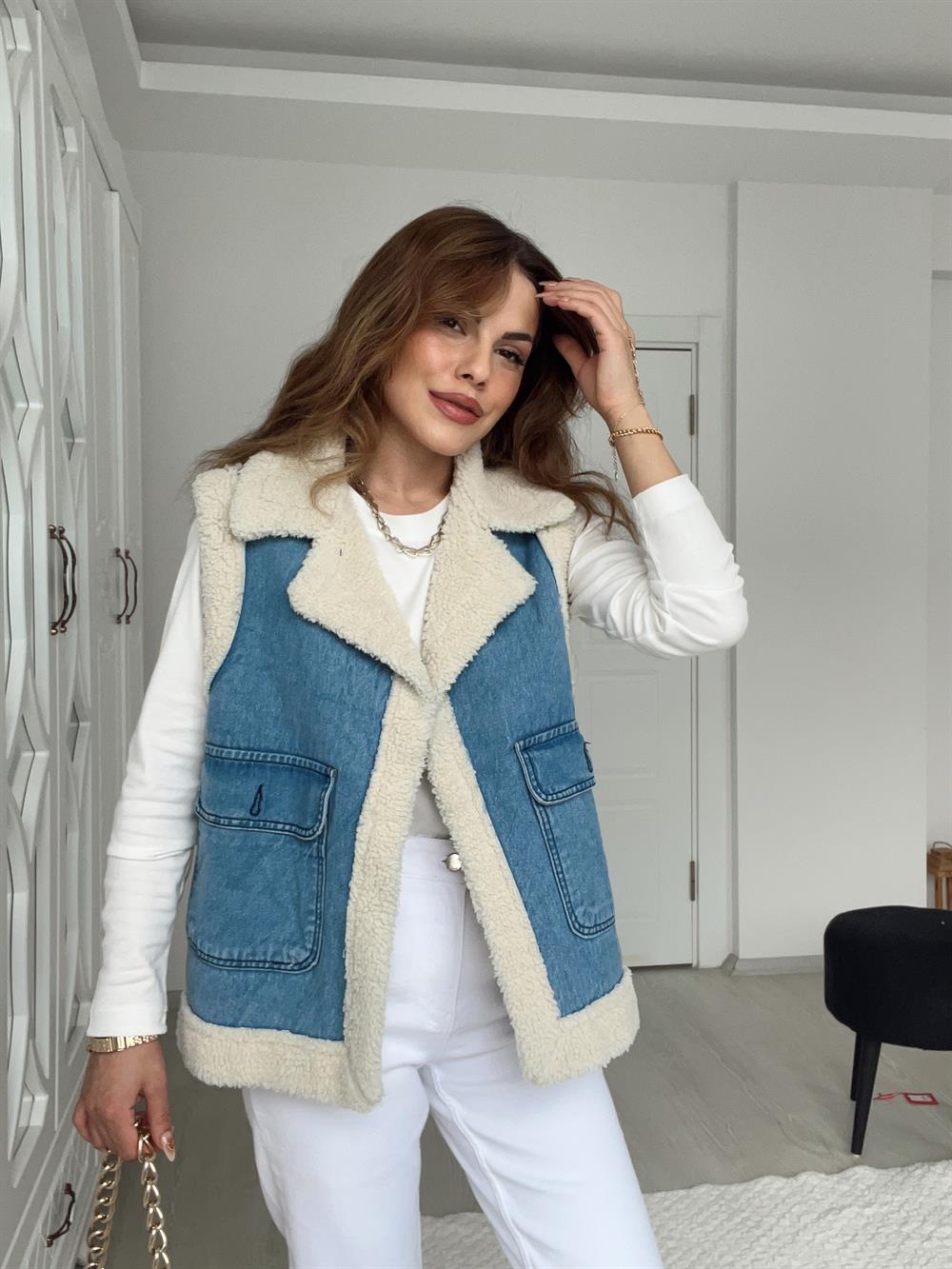 Kürklü Deni̇m Yelek