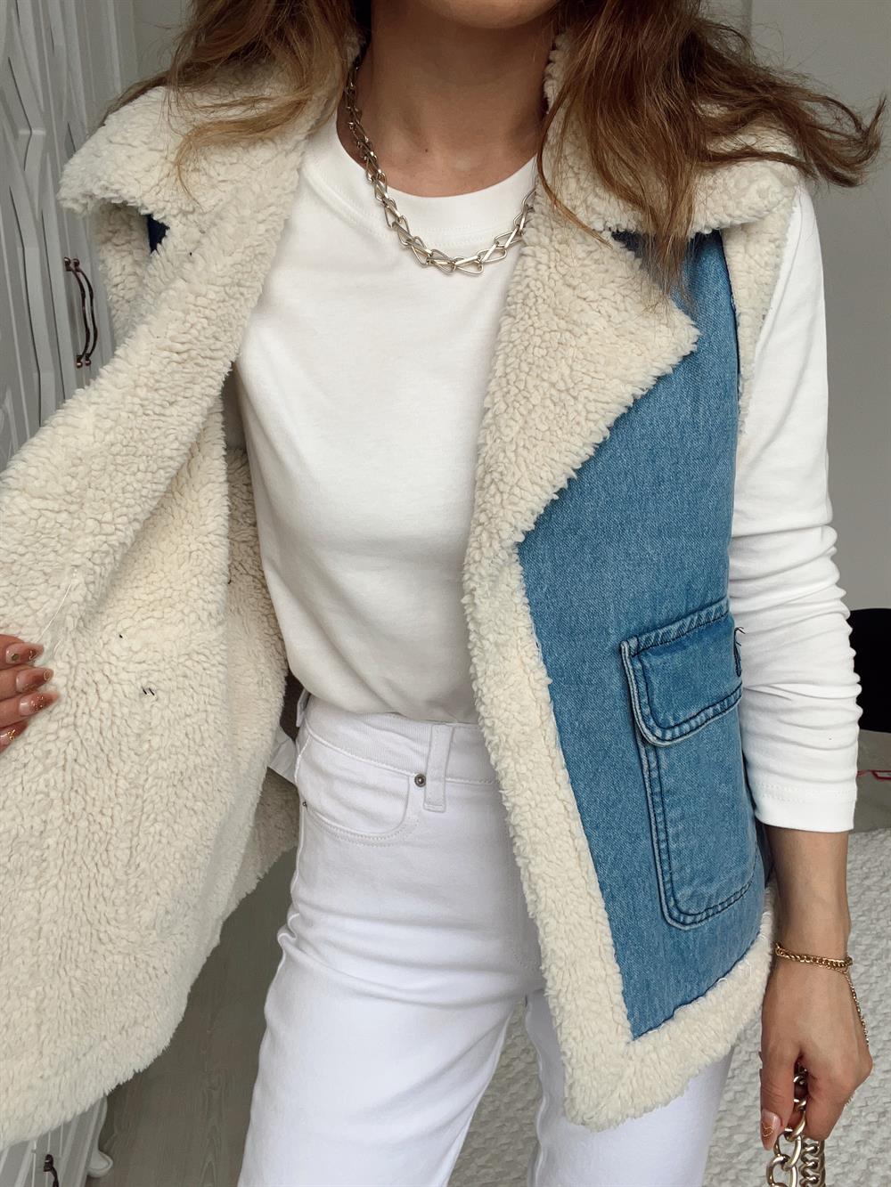 Kürklü Deni̇m Yelek