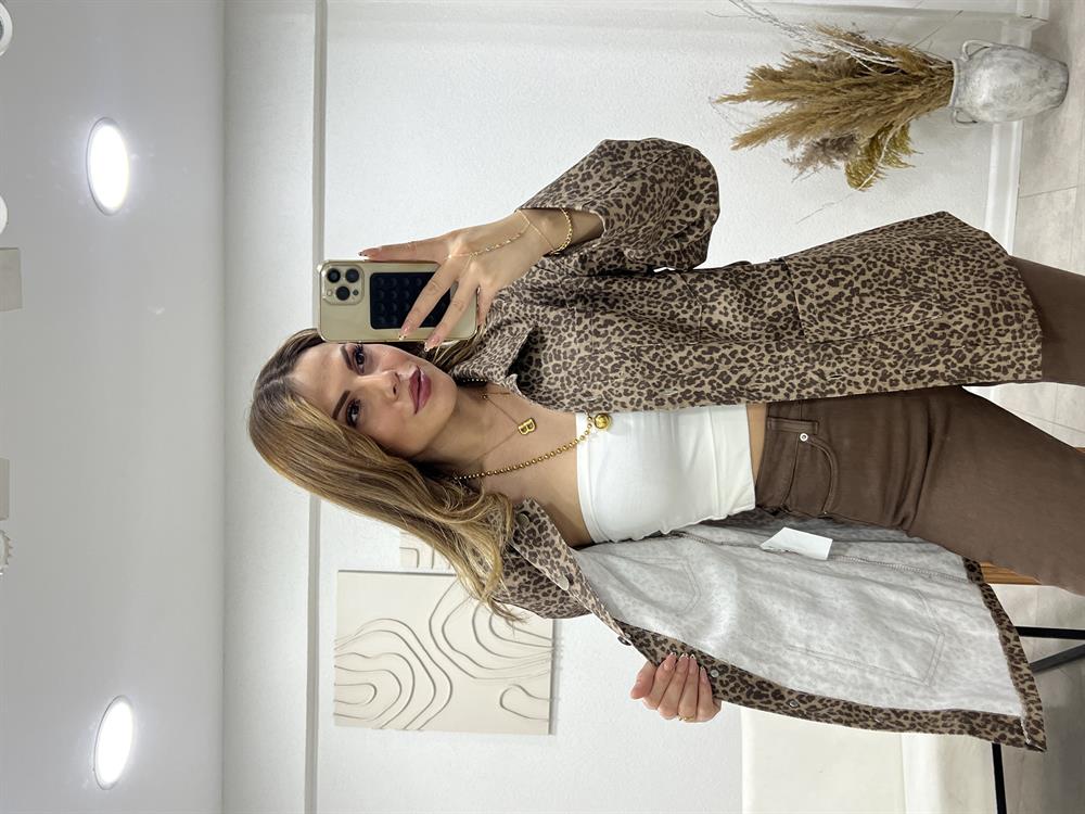 Kuşakli Leopar Ceket