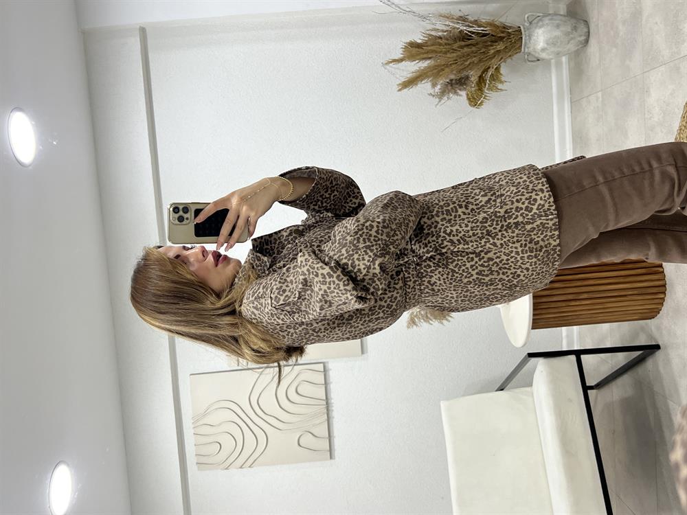 Kuşakli Leopar Ceket