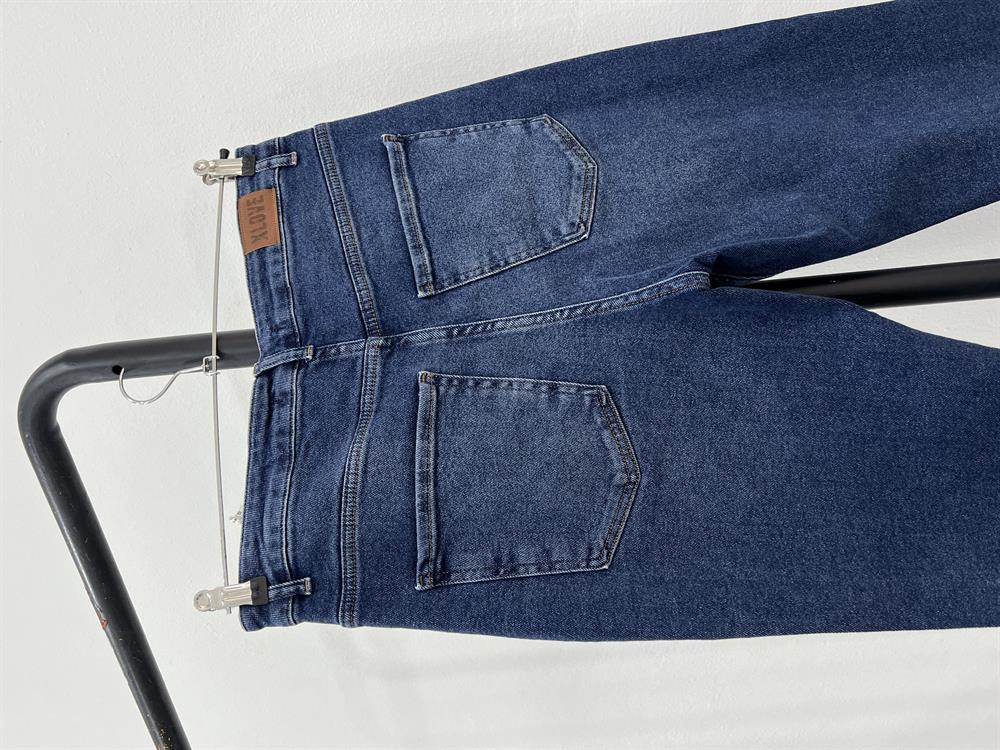 Laci̇vert Battal Beden Likralı Mom Jean