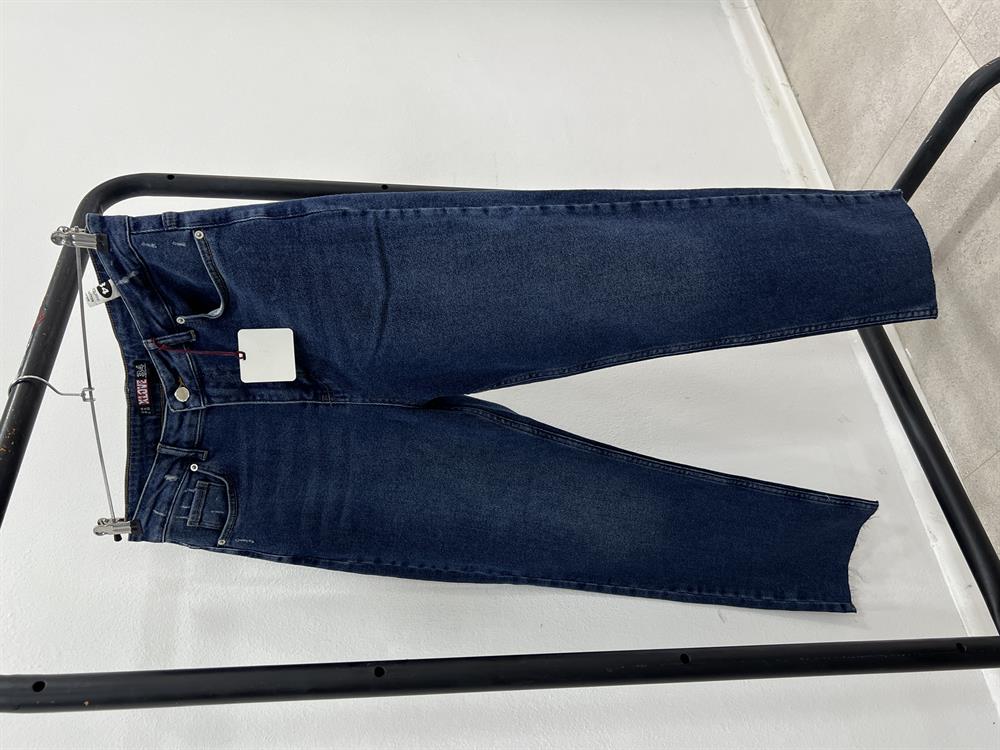 Laci̇vert Battal Beden Likralı Mom Jean