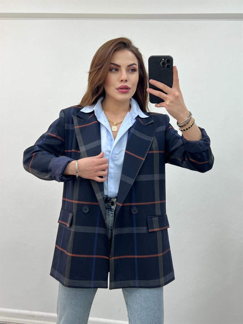Laci̇vert Çi̇zgi̇li̇ Blazer