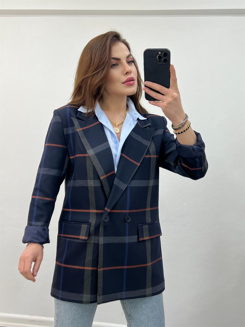 Laci̇vert Çi̇zgi̇li̇ Blazer