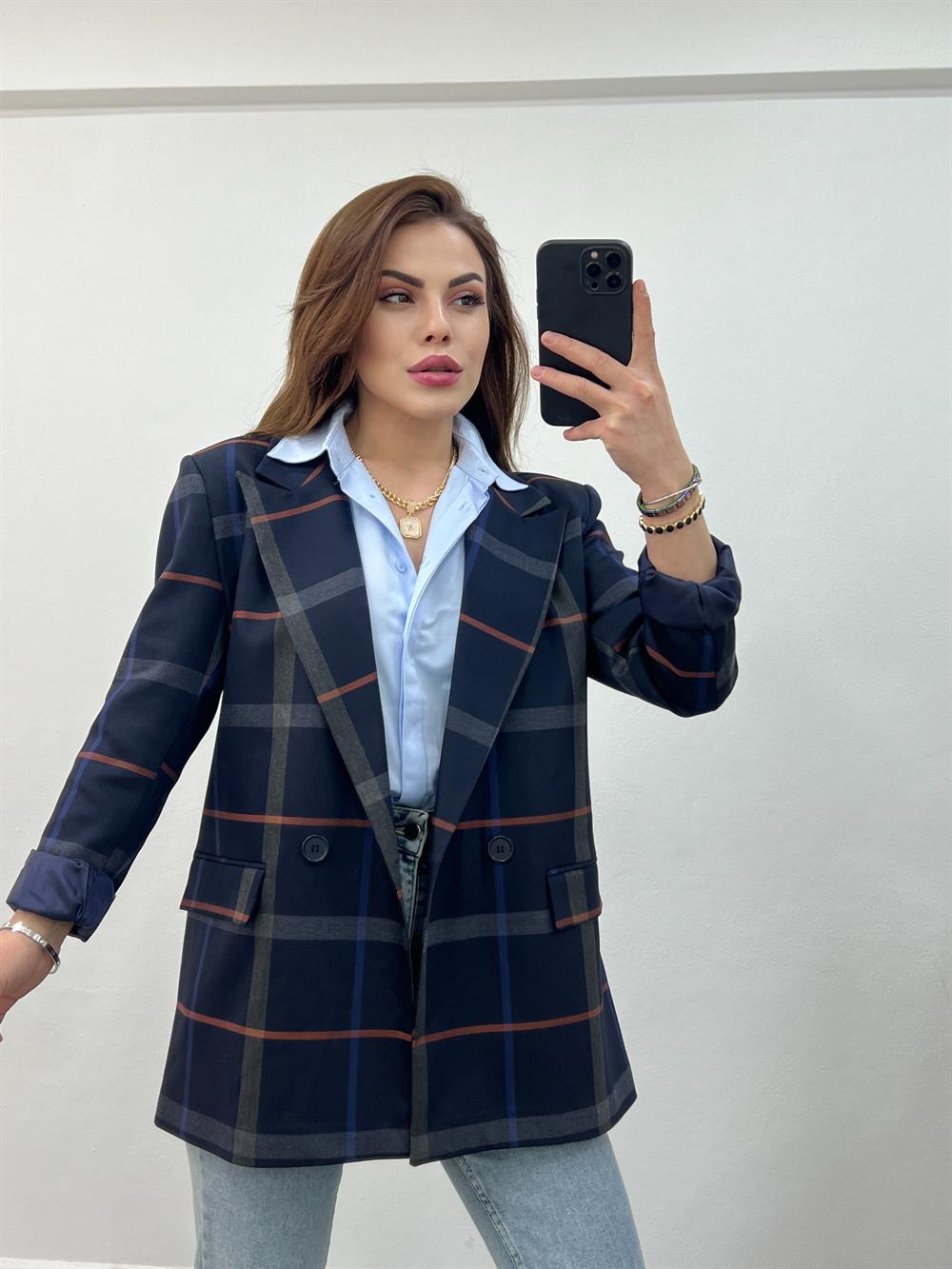 Laci̇vert Çi̇zgi̇li̇ Blazer