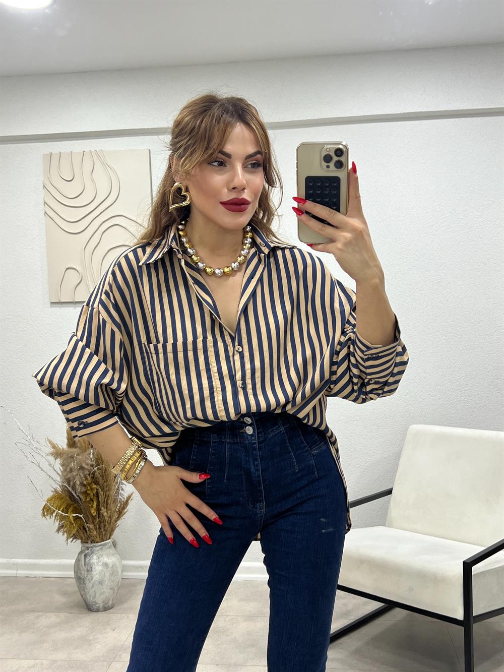 Laci̇vert Ci̇zgi̇li̇ Premi̇um Gömlek