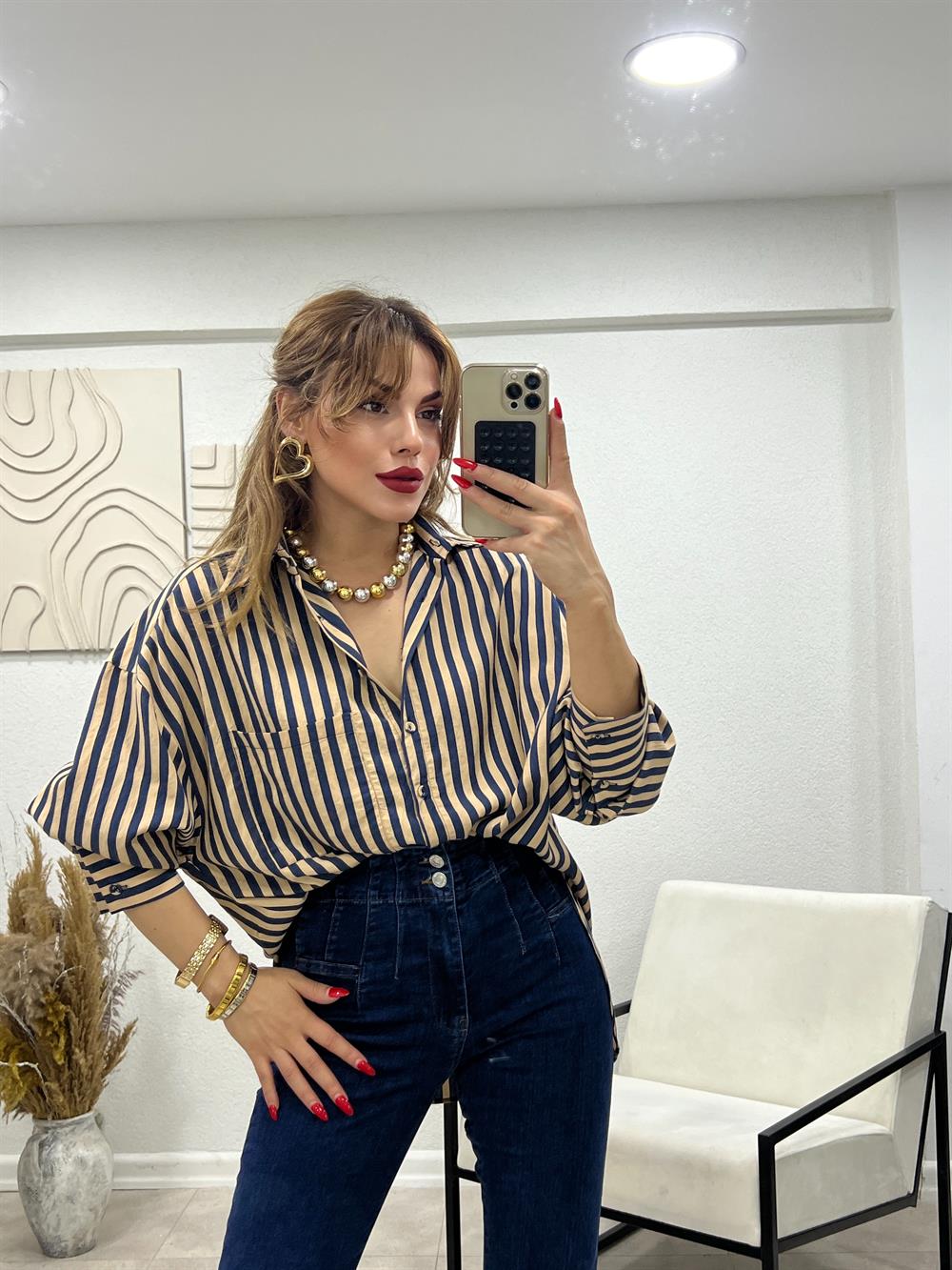 Laci̇vert Ci̇zgi̇li̇ Premi̇um Gömlek