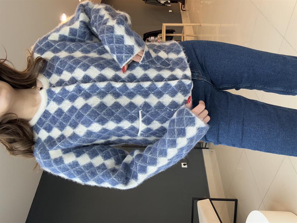 Laci̇vert Desenli̇ Ceket Hirka