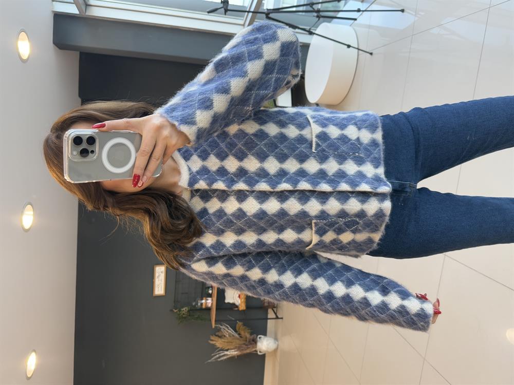 Laci̇vert Desenli̇ Ceket Hirka