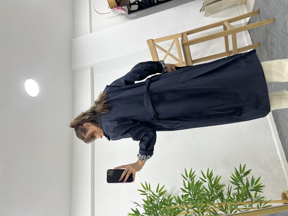 Laci̇vert Leopar Astarli Trençkot