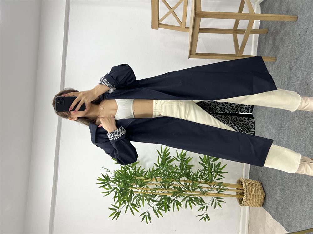 Laci̇vert Leopar Astarli Trençkot