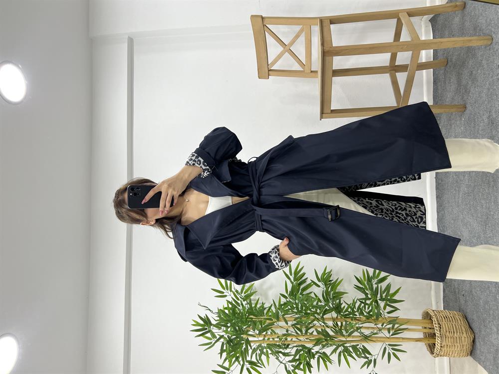 Laci̇vert Leopar Astarli Trençkot