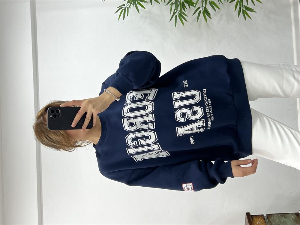Laci̇vert Önü Yazili Şardonlu Sweat
