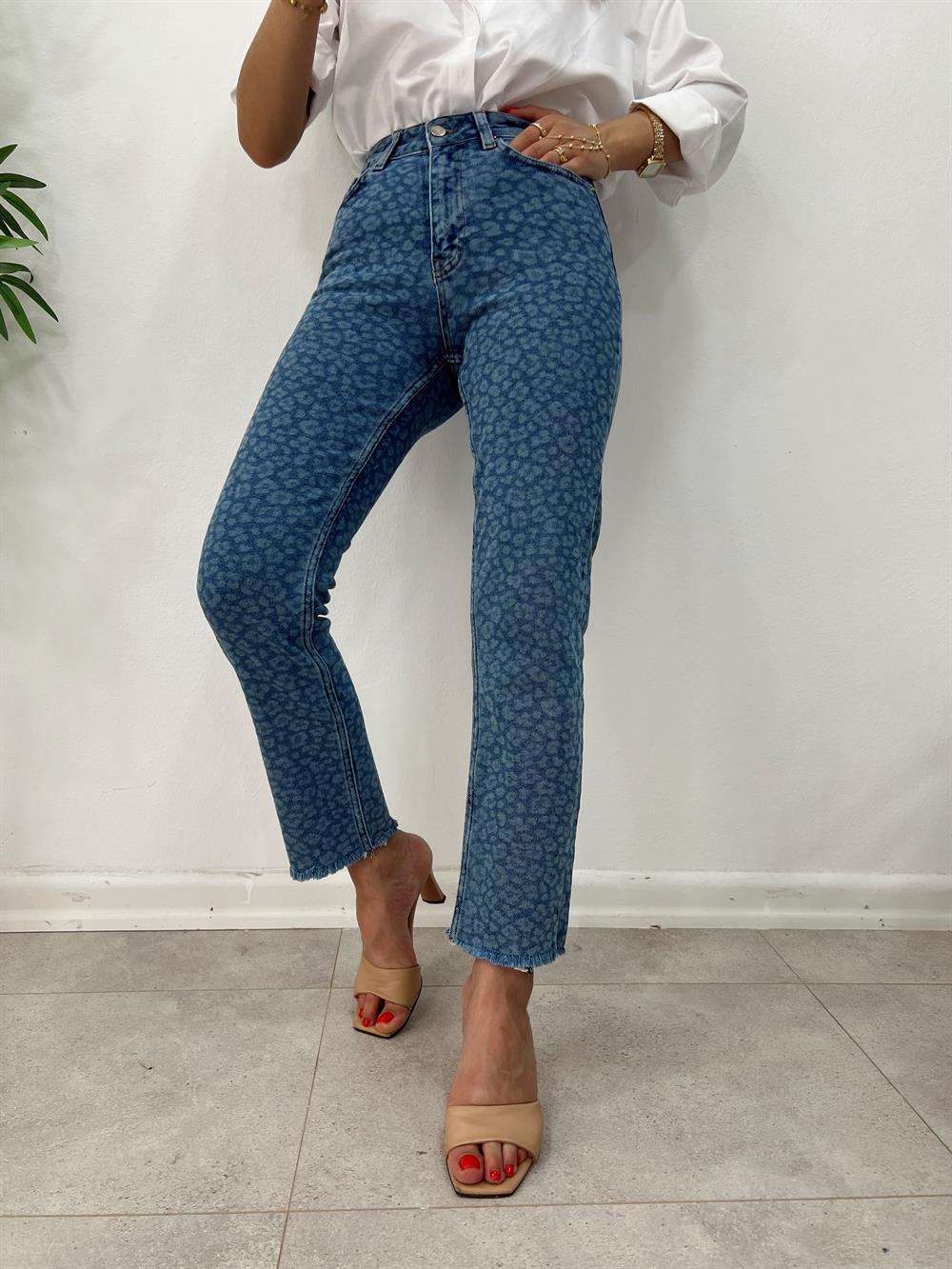 Laci̇vert Üzeri̇ Leopar Desen Li̇krali Jean