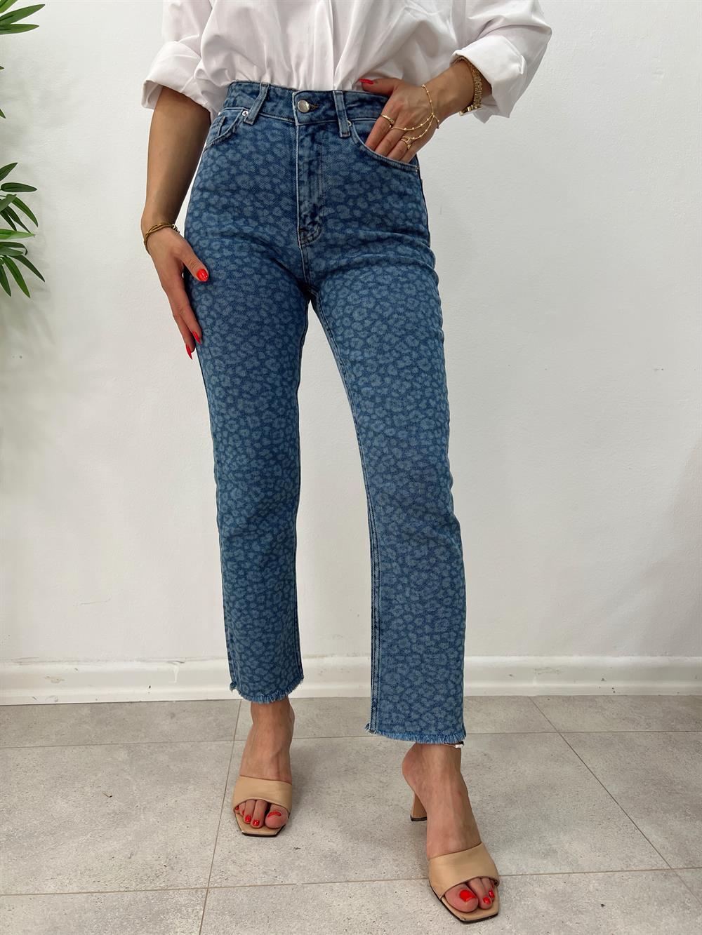 Laci̇vert Üzeri̇ Leopar Desen Li̇krali Jean