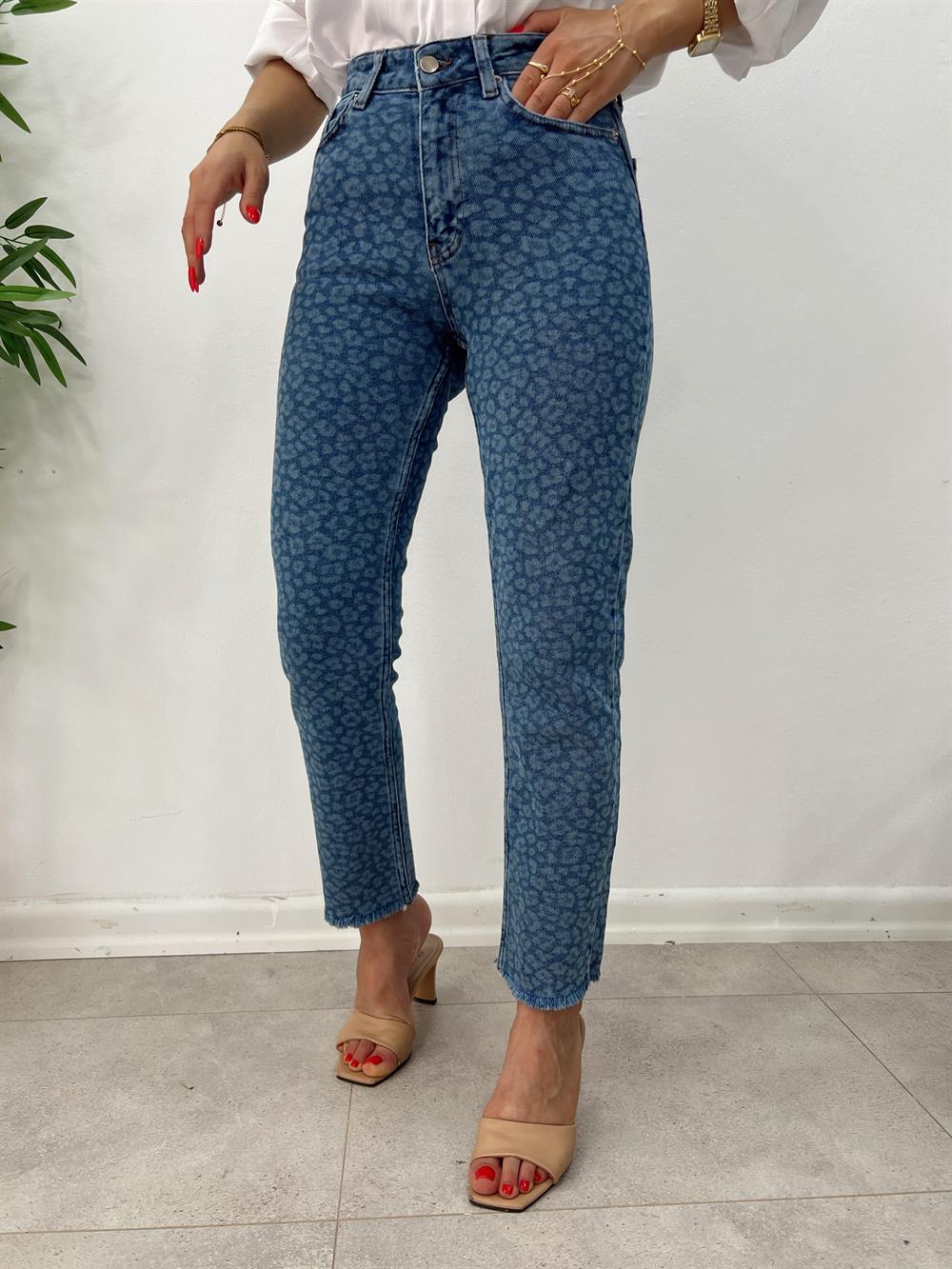 Laci̇vert Üzeri̇ Leopar Desen Li̇krali Jean