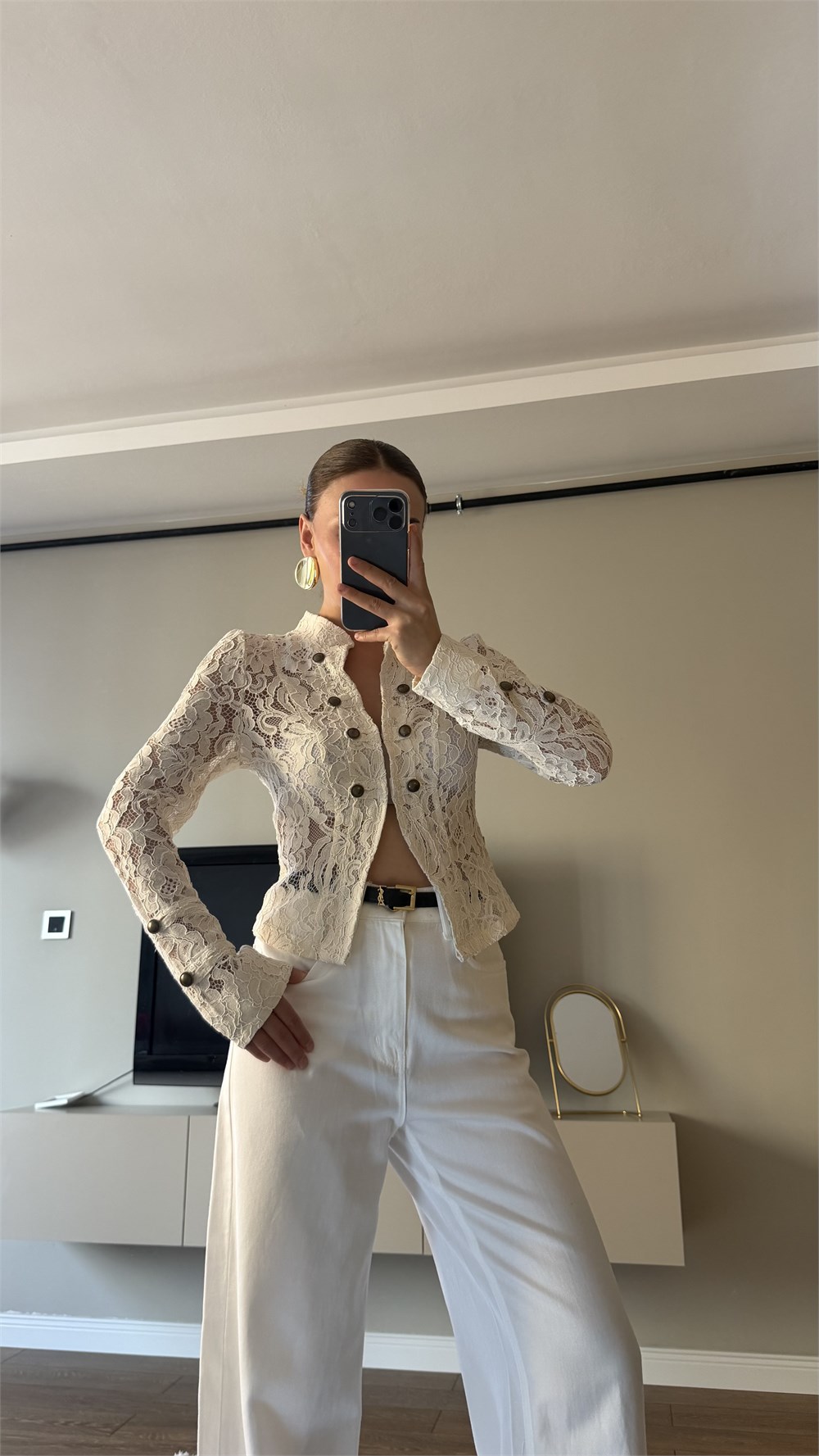 Lal Dantel Detaylı Blazer Ceket