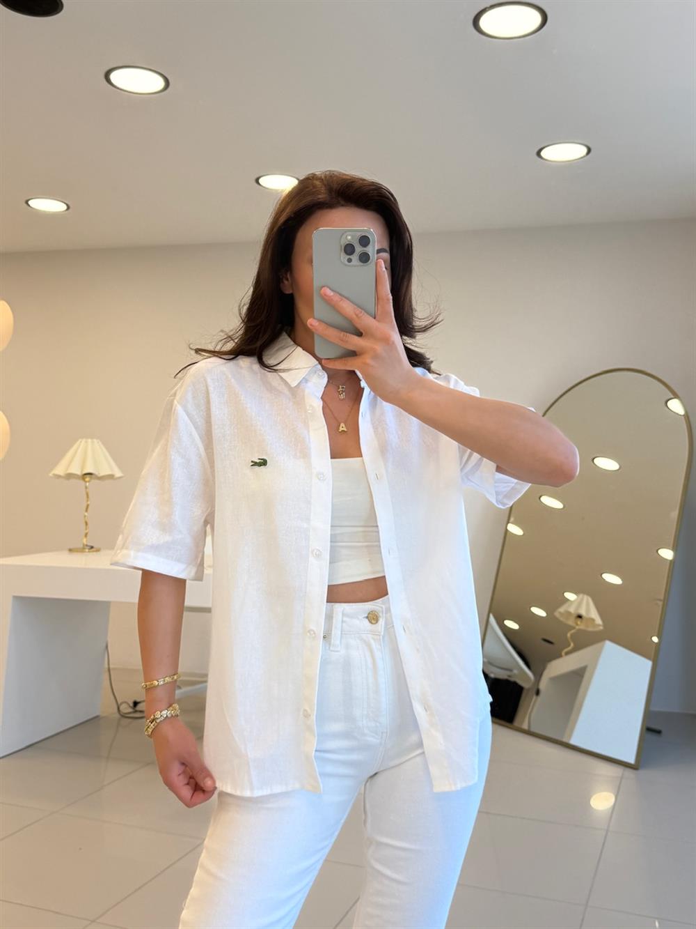 LCS KISA KOL KETEN GÖMLEK BEYAZ