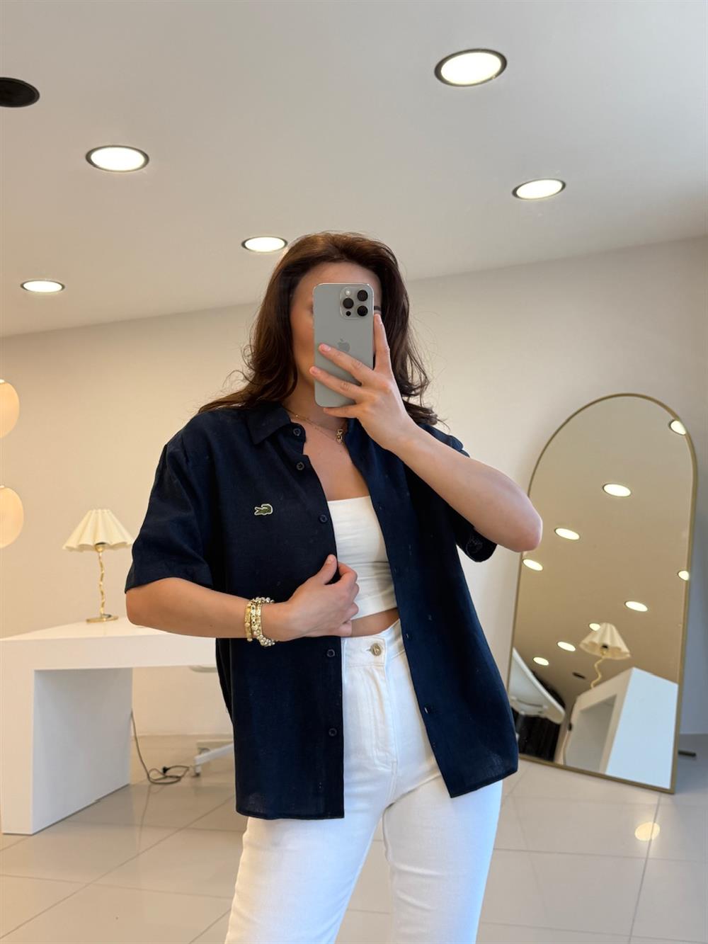 LCS KISA KOL KETEN GÖMLEK LACİVERT