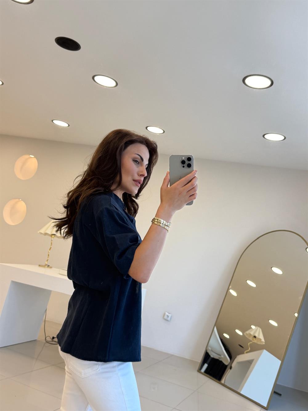 LCS KISA KOL KETEN GÖMLEK LACİVERT