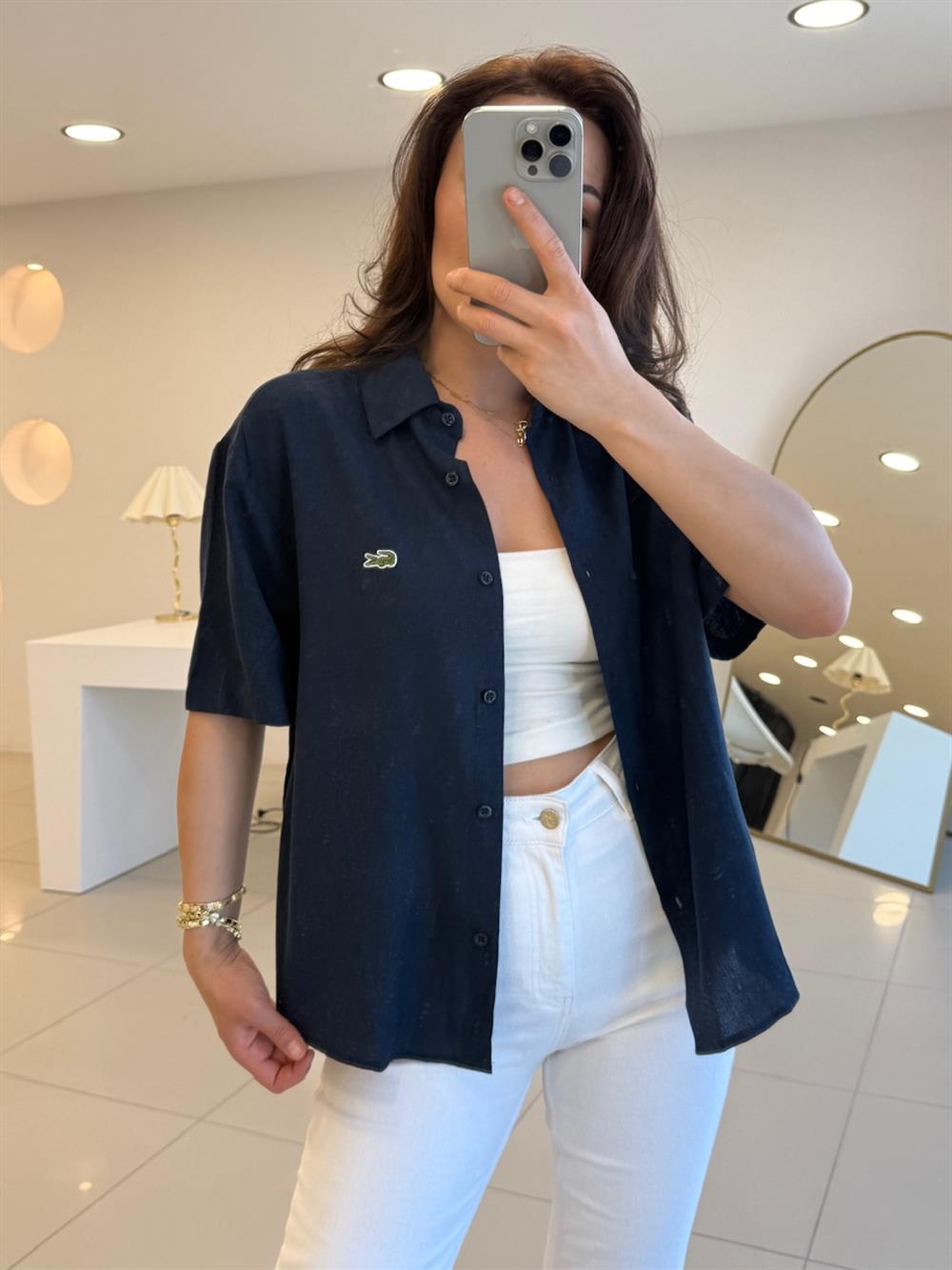 LCS KISA KOL KETEN GÖMLEK LACİVERT