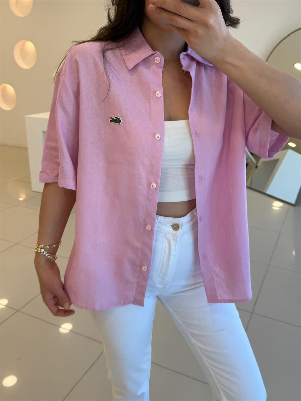 LCS KISA KOL KETEN GÖMLEK PEMBE