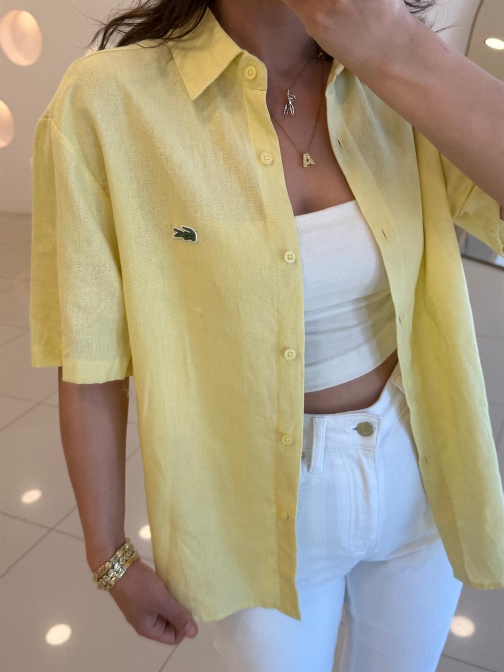 LCS KISA KOL KETEN GÖMLEK SARI