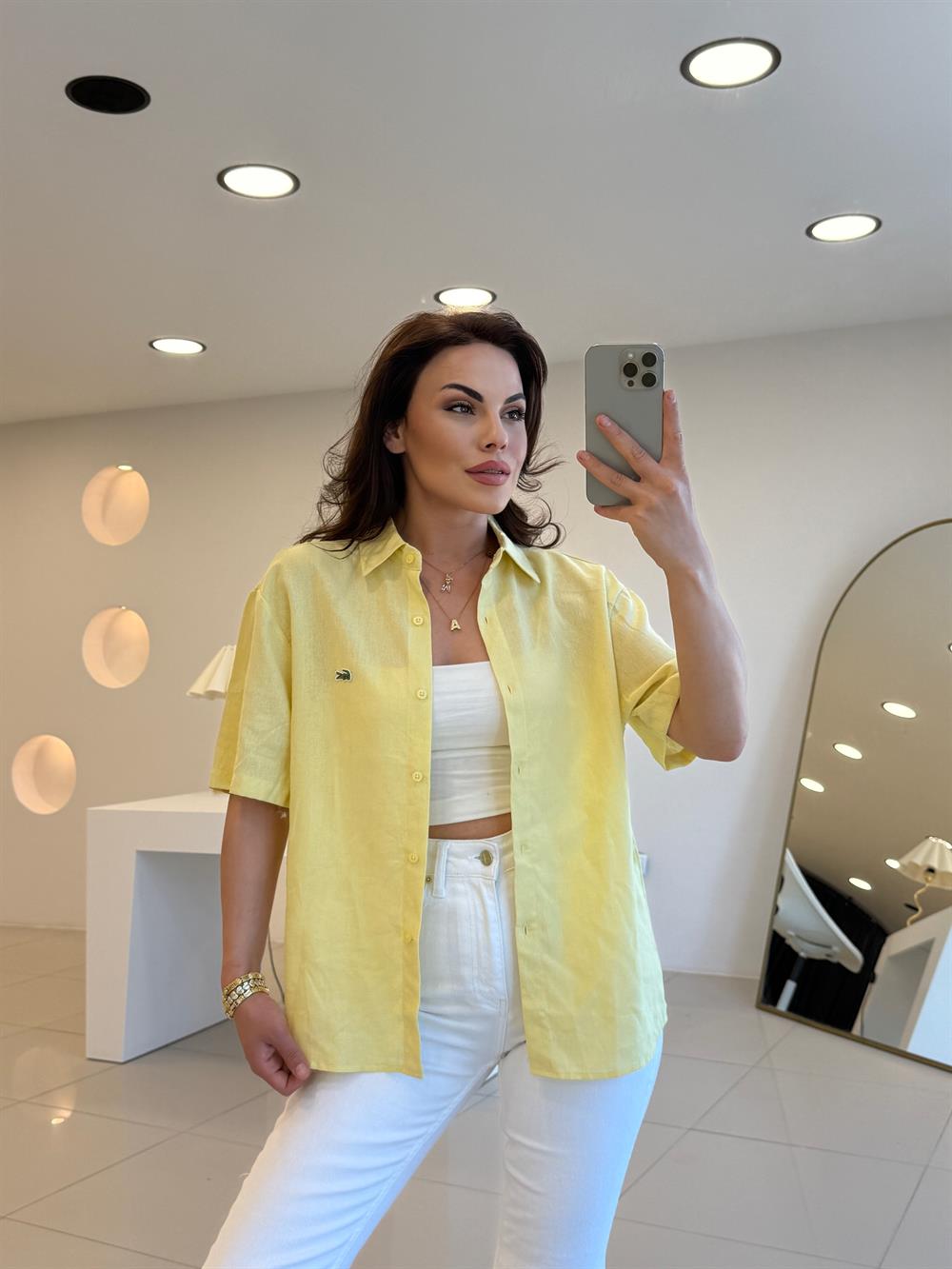 LCS KISA KOL KETEN GÖMLEK SARI