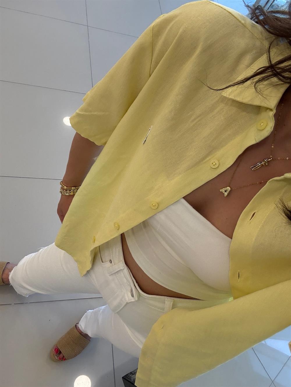 LCS KISA KOL KETEN GÖMLEK SARI