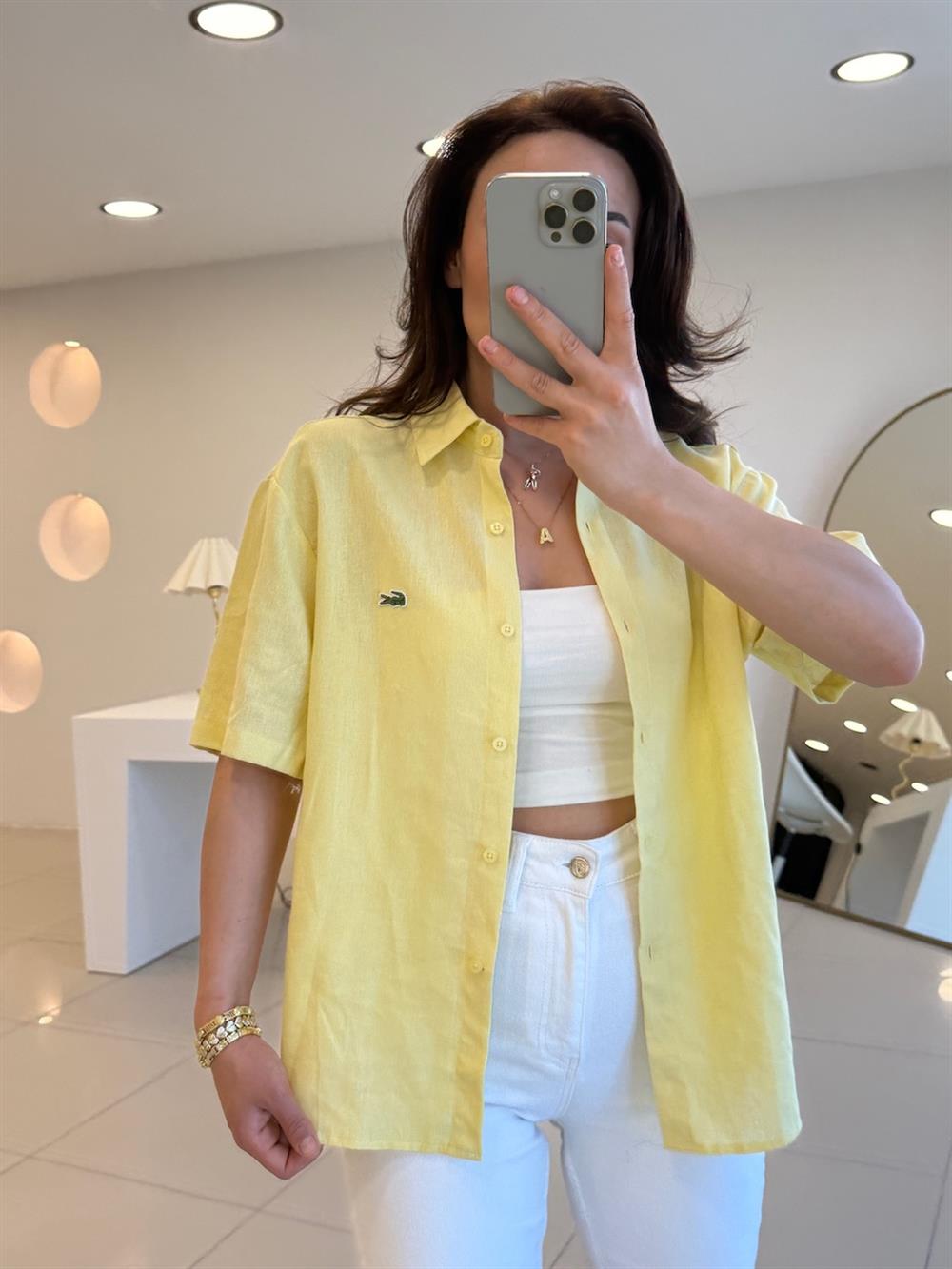 LCS KISA KOL KETEN GÖMLEK SARI