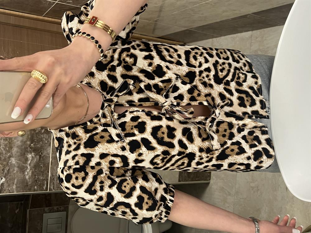 Leopar Bağlamali Gömlek Bluz
