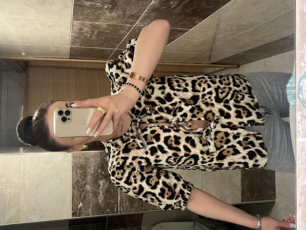 Leopar Bağlamali Gömlek Bluz