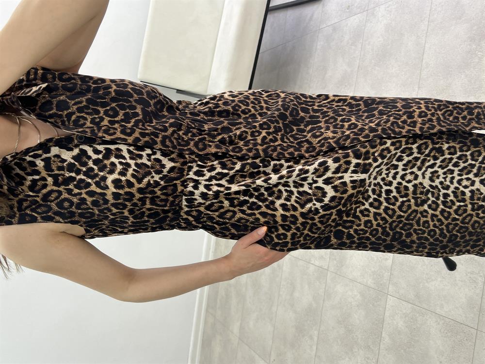 Leopar Beli̇ Lasti̇kli̇ Gömlek Elbi̇se
