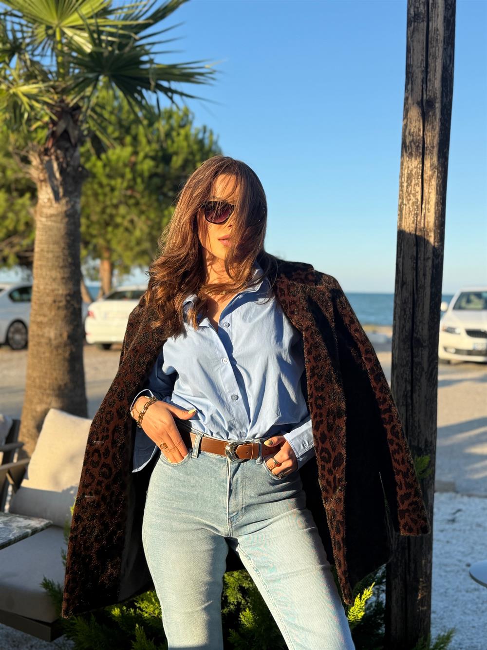 LEOPAR DESENLİ BLEAZER KÜRK CEKET