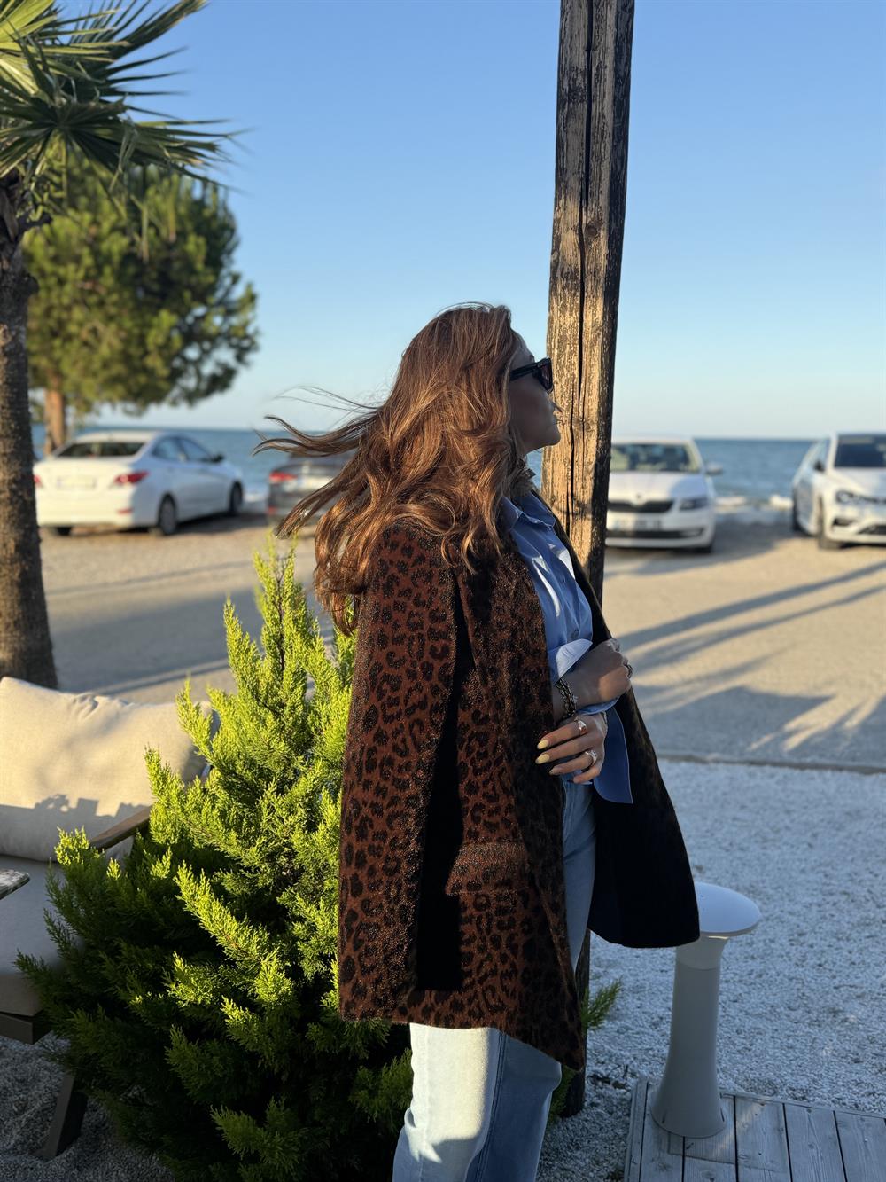 LEOPAR DESENLİ BLEAZER KÜRK CEKET