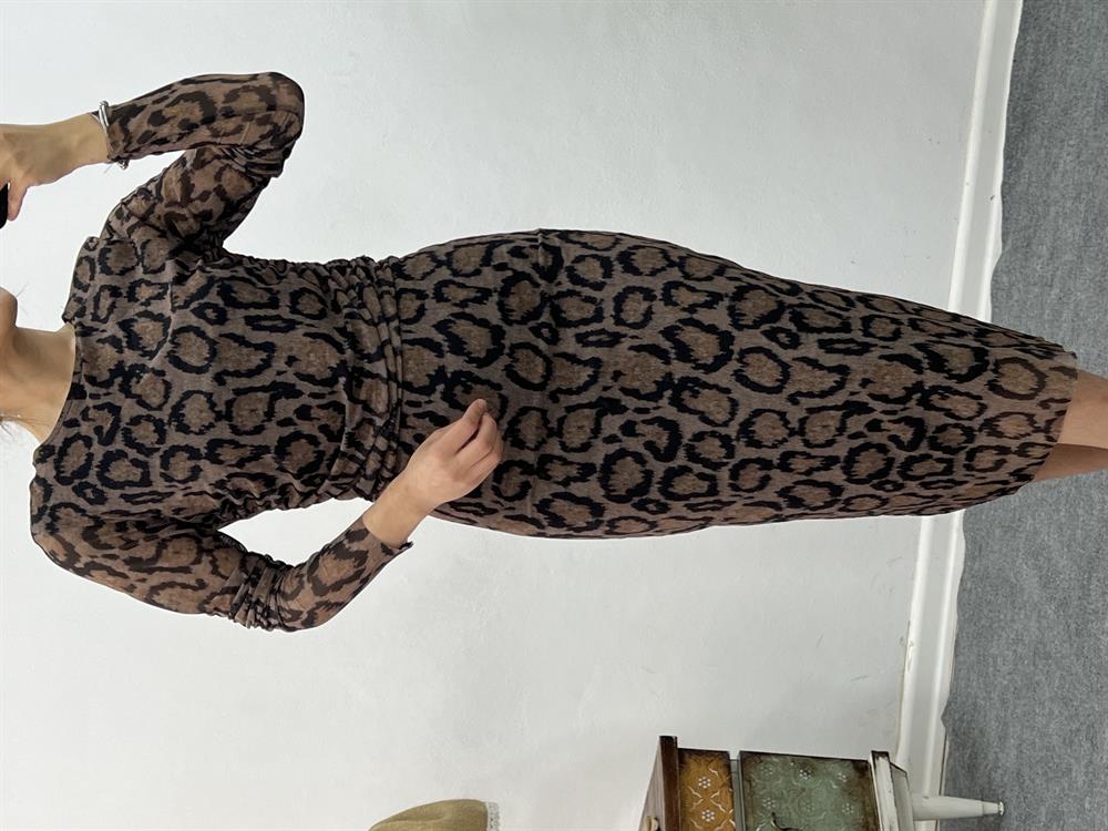 Leopar Desenli̇ Drapeli̇ Tül Elbi̇se