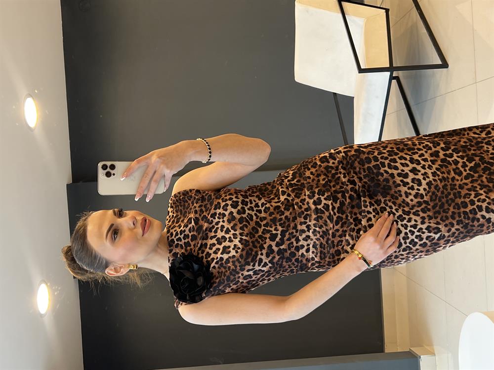Leopar Drapeli̇ Gül Detayli Elbi̇se