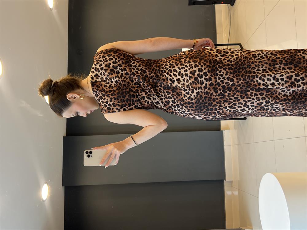 Leopar Drapeli̇ Gül Detayli Elbi̇se