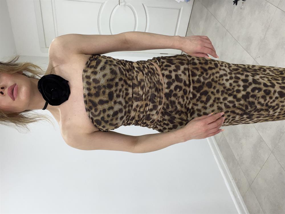 Leopar İki̇li̇ Etekli̇ Takim