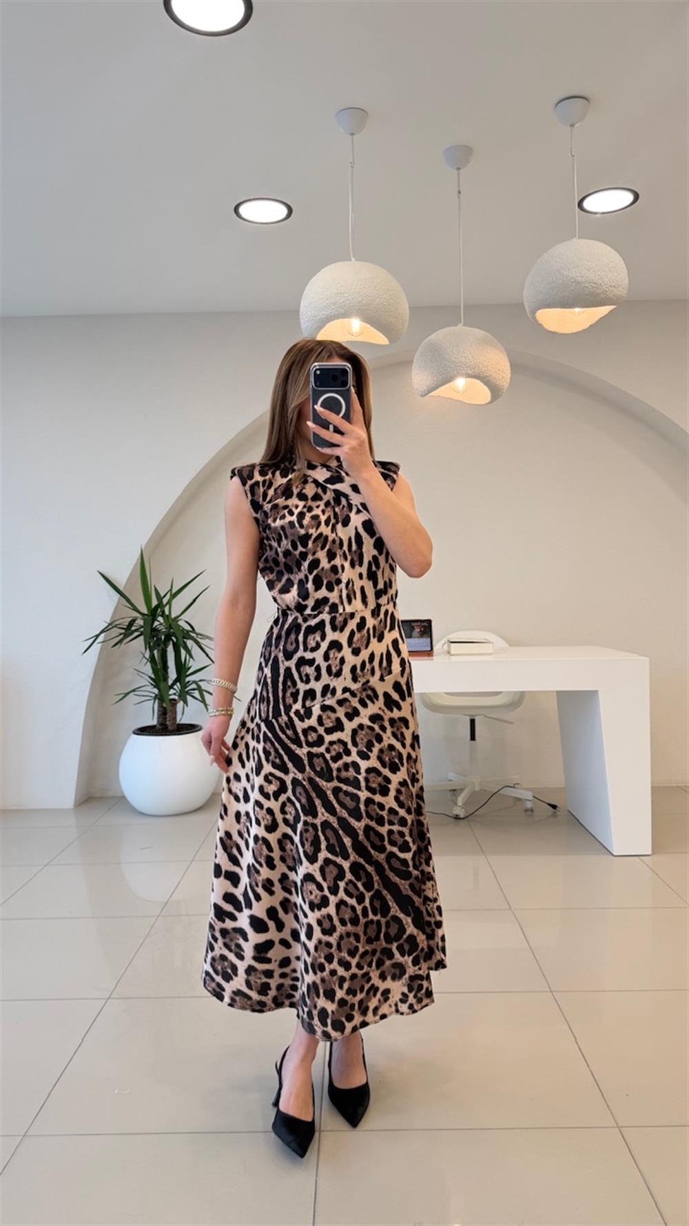LEOPAR PAMUK SATEN ELBİSE