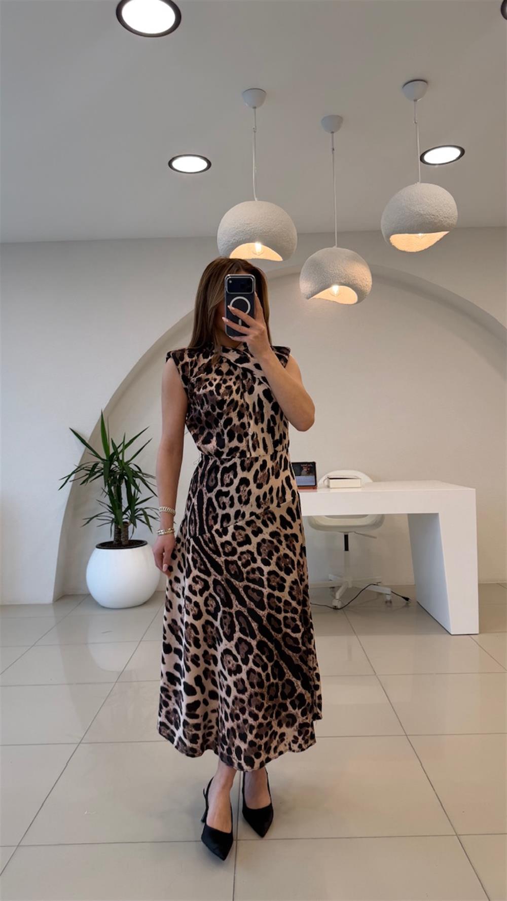 LEOPAR PAMUK SATEN ELBİSE