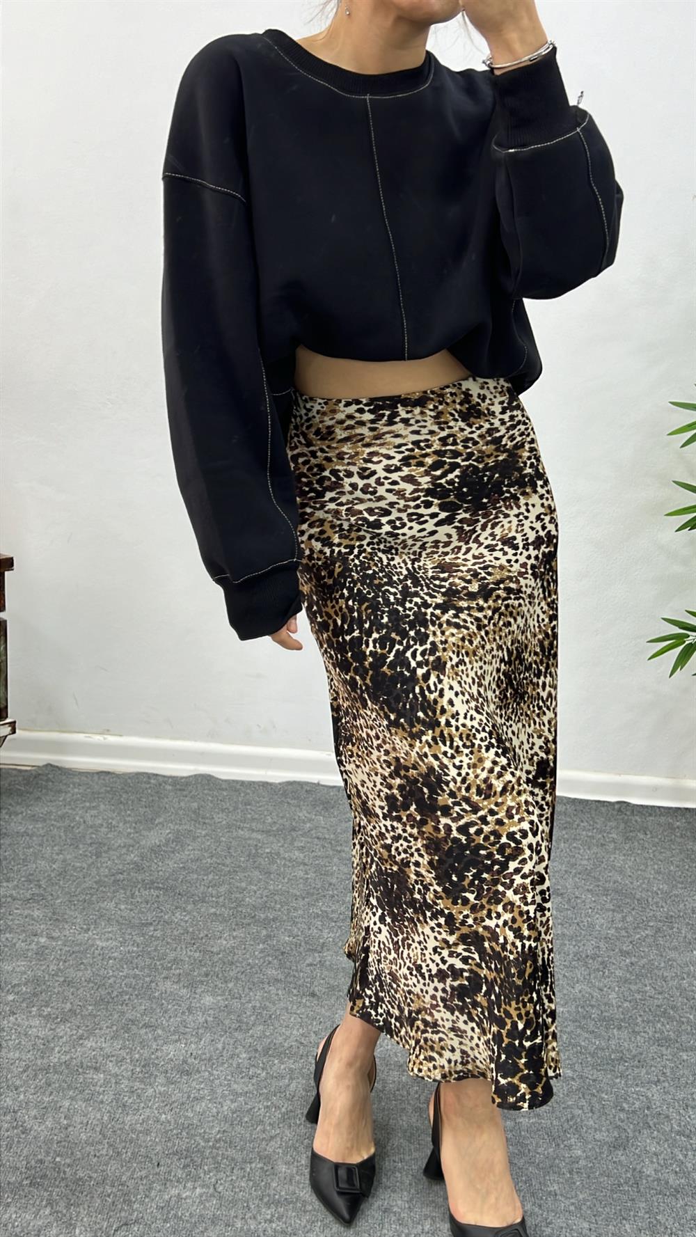 Leoparli Saten Etek