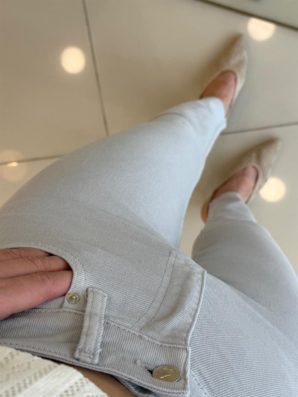 GRİ Likralı Mom Jean