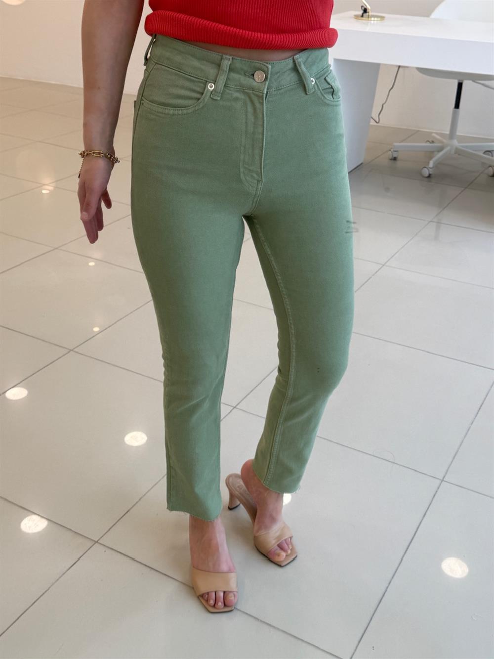 Yeşil Likralı Mom Jean