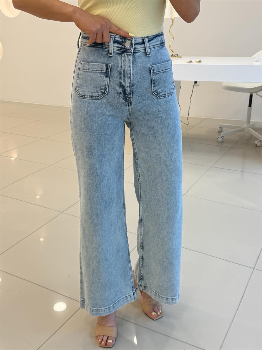 LİKRALI ÖNLERİ CEPLİ BOL PAÇA JEAN DENİM MAVİ