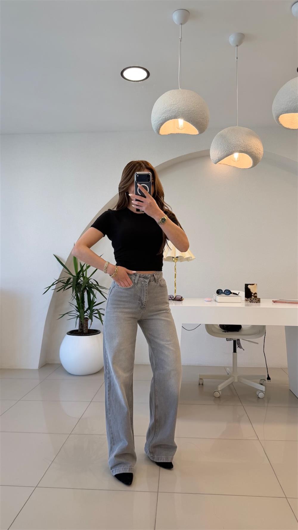 LİKRASIZ GRİ BOL PAÇA JEAN