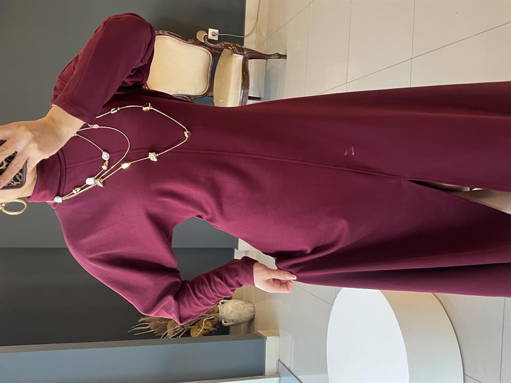 Lüks Kali̇te Modal Kumaş Bordo Di̇k Yaka Elbi̇se