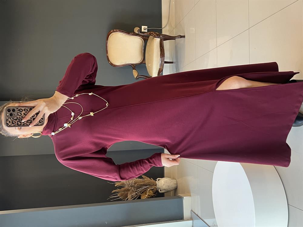 Lüks Kali̇te Modal Kumaş Bordo Di̇k Yaka Elbi̇se